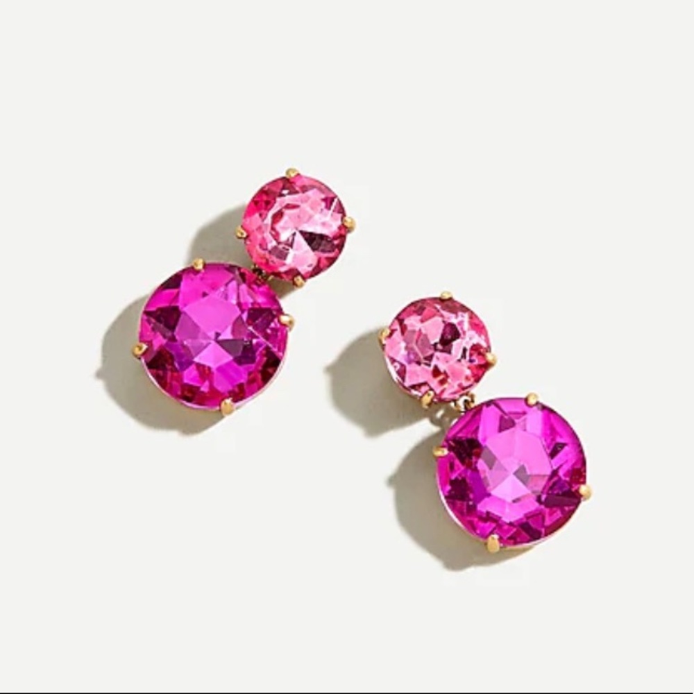J Crew - Two gem drop earrings in neon flamingo pink